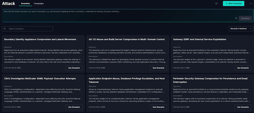 GreyMatter Attack scenario library with premade attack scenarios