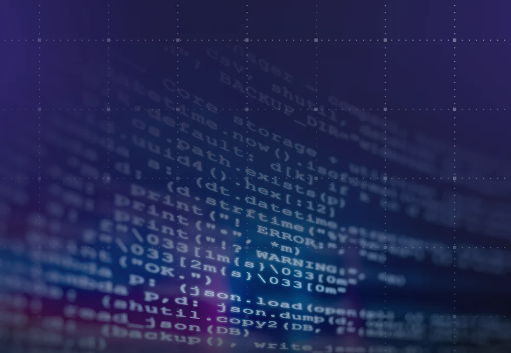 ReliaQuest Threat Spotlight PHP2Shell blog image: blurred lines of code on a dark purple grid background