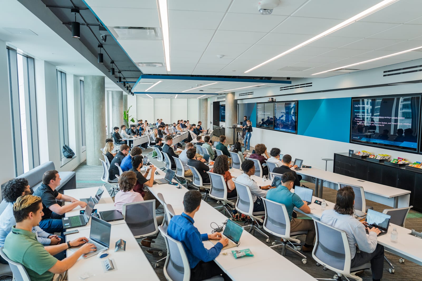 ReliaQuest Cybersecurity Labs cohort working in the Tampa office